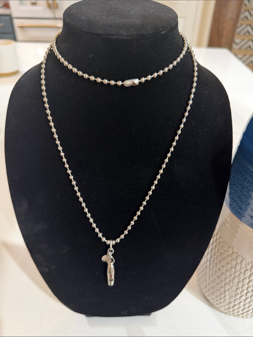 Twisted Silver Ball Chain Necklace with Pendant - Long Necklace